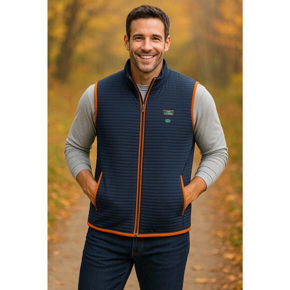 LL Bean Airlight Vest Mens XXL Full Zip Stretch Lightweight Navy Blue 513274 - Picture 1 of 10